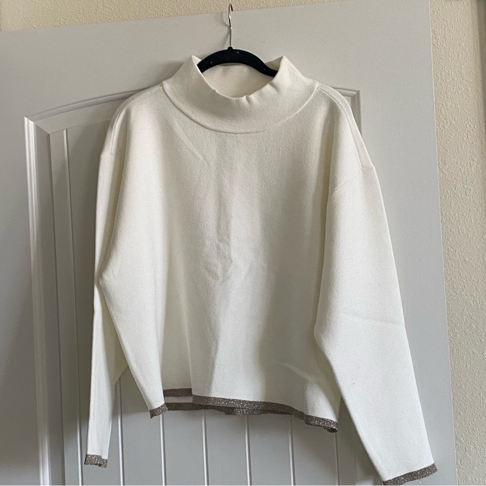 Anthropologie Elegant Holiday Cream Turtleneck Sweater